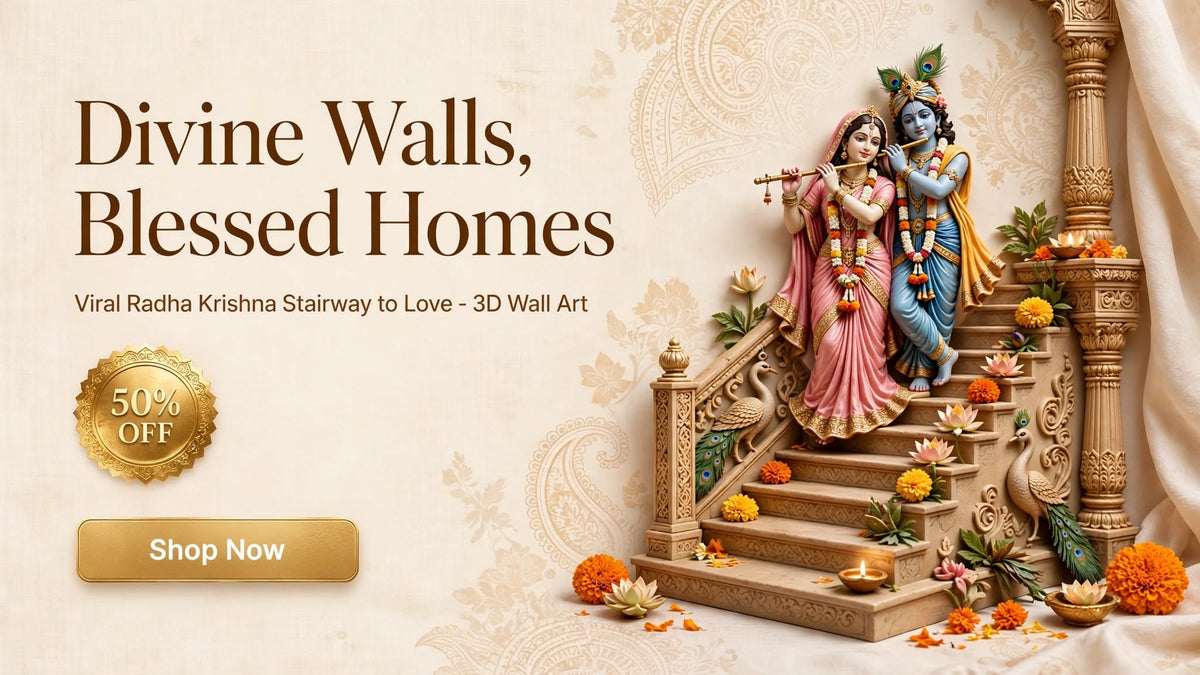 Divine Radha Krishna Stairway to Love - 3D Wall Art