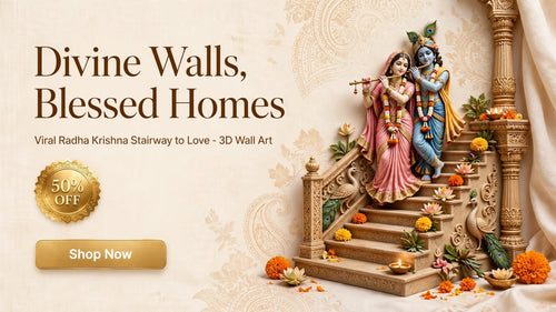 Divine Radha Krishna Stairway to Love - 3D Wall Art