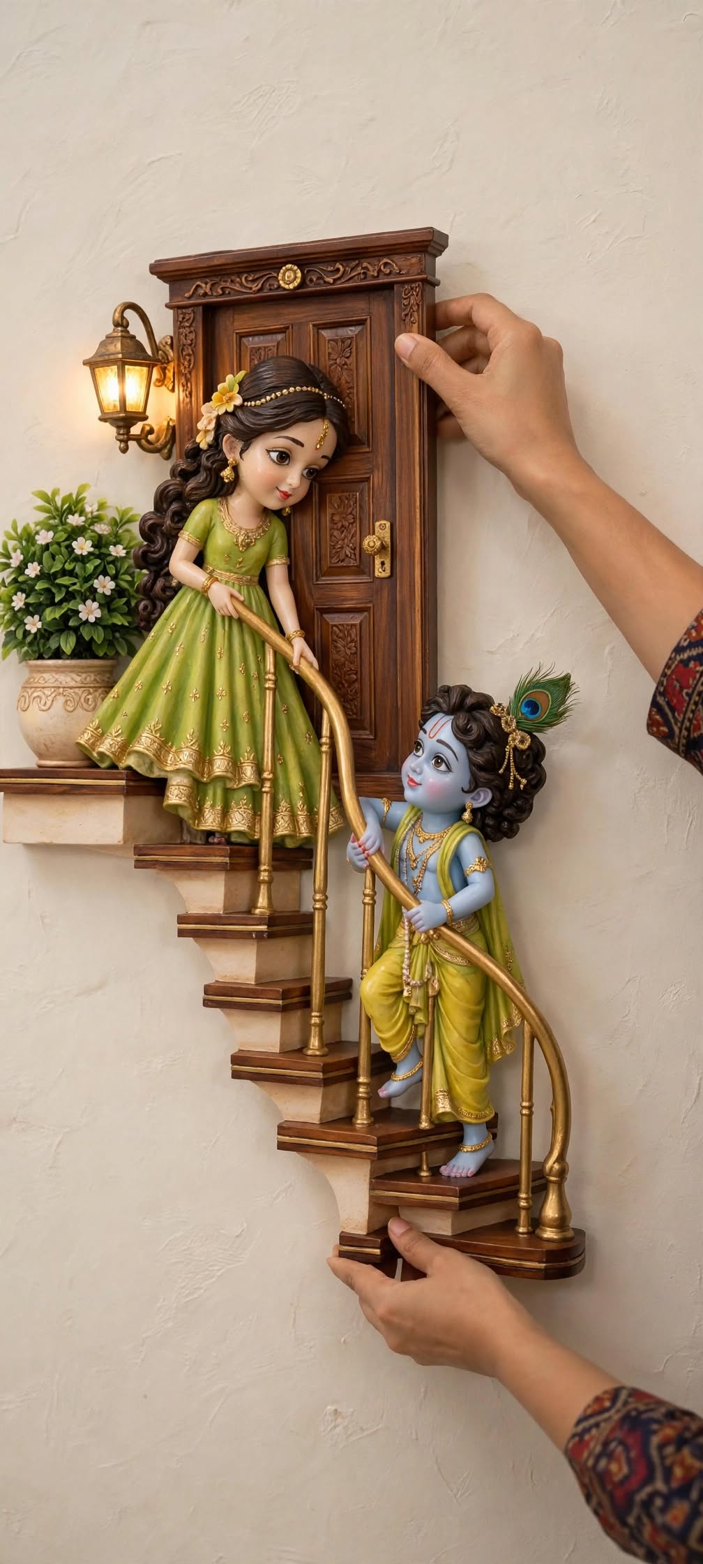 Divine Radha Krishna Stairway to Love - 3D Wall Art